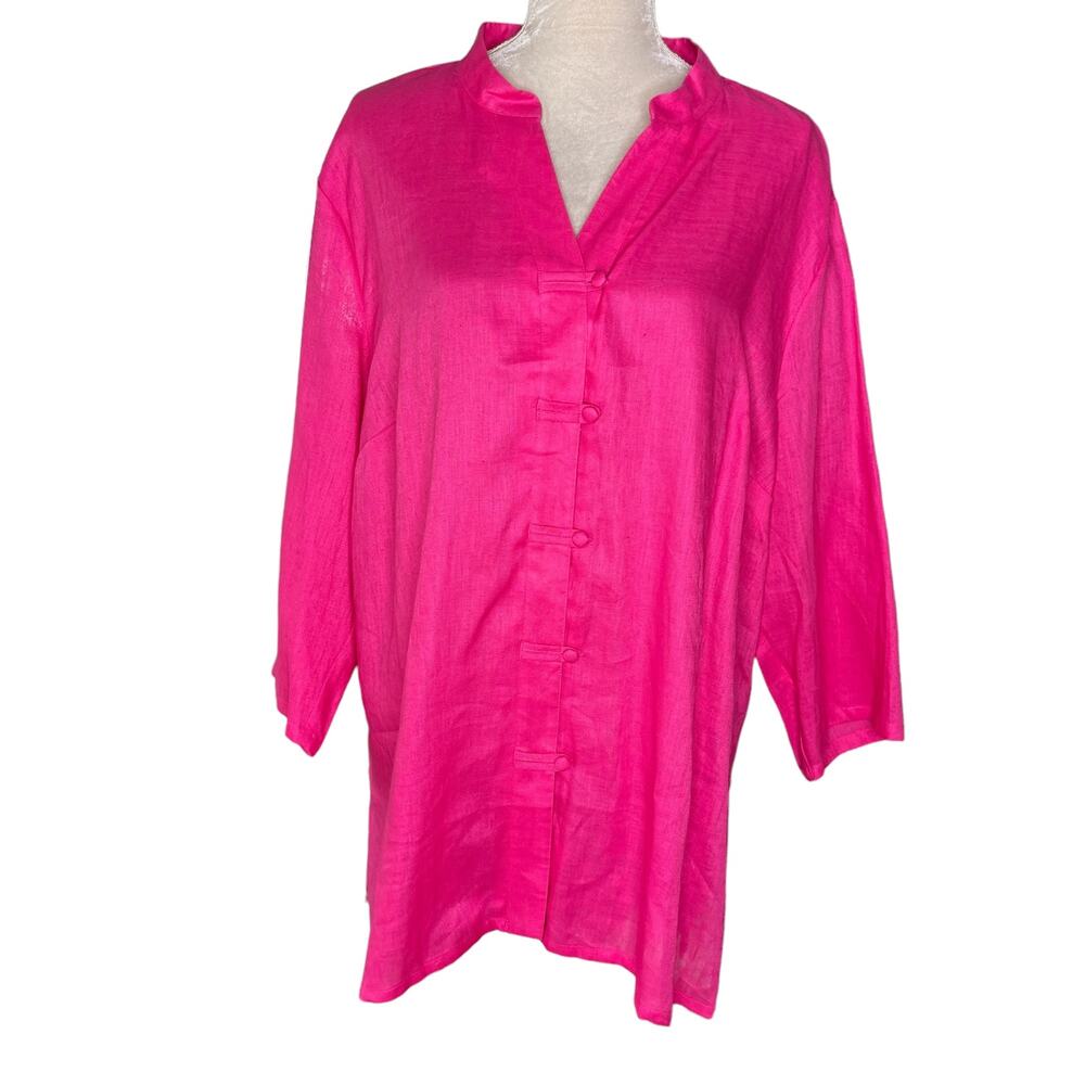 Deane & White Linen Button Down Shirt Top 2X Fuchsia New